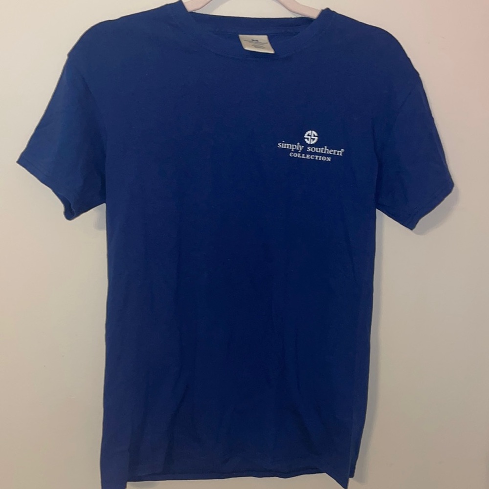 Simply Souther Navy tshirt life life in full bloom on back in pinks ext..